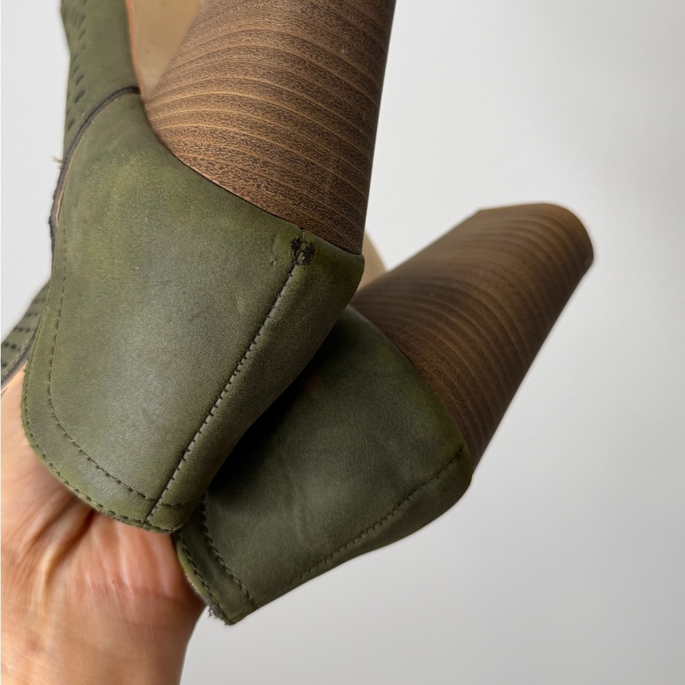 RESTRICTED Olive Peep-Toe Ankle Boots - Picture 7 of 12